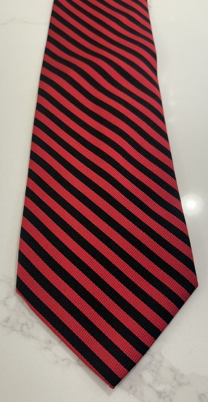 Meeting Street Men’s Silk Tie 4” Red Black Stripe HANDMADE Power Necktie
